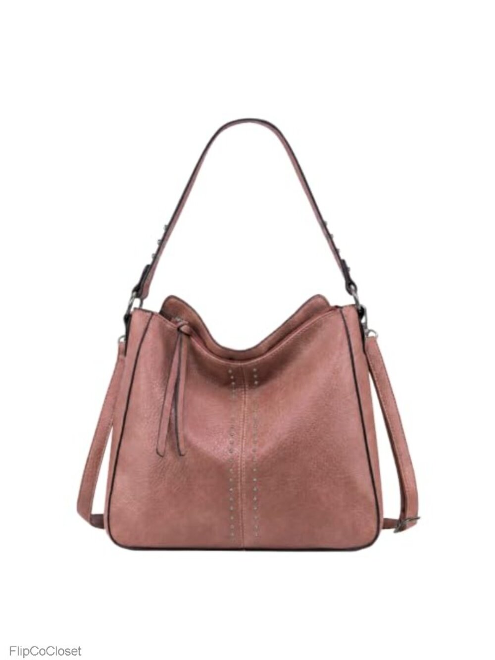 PU Leather Hobo Crossbody Bag Convertible Shoulder Purse with Stud Accents